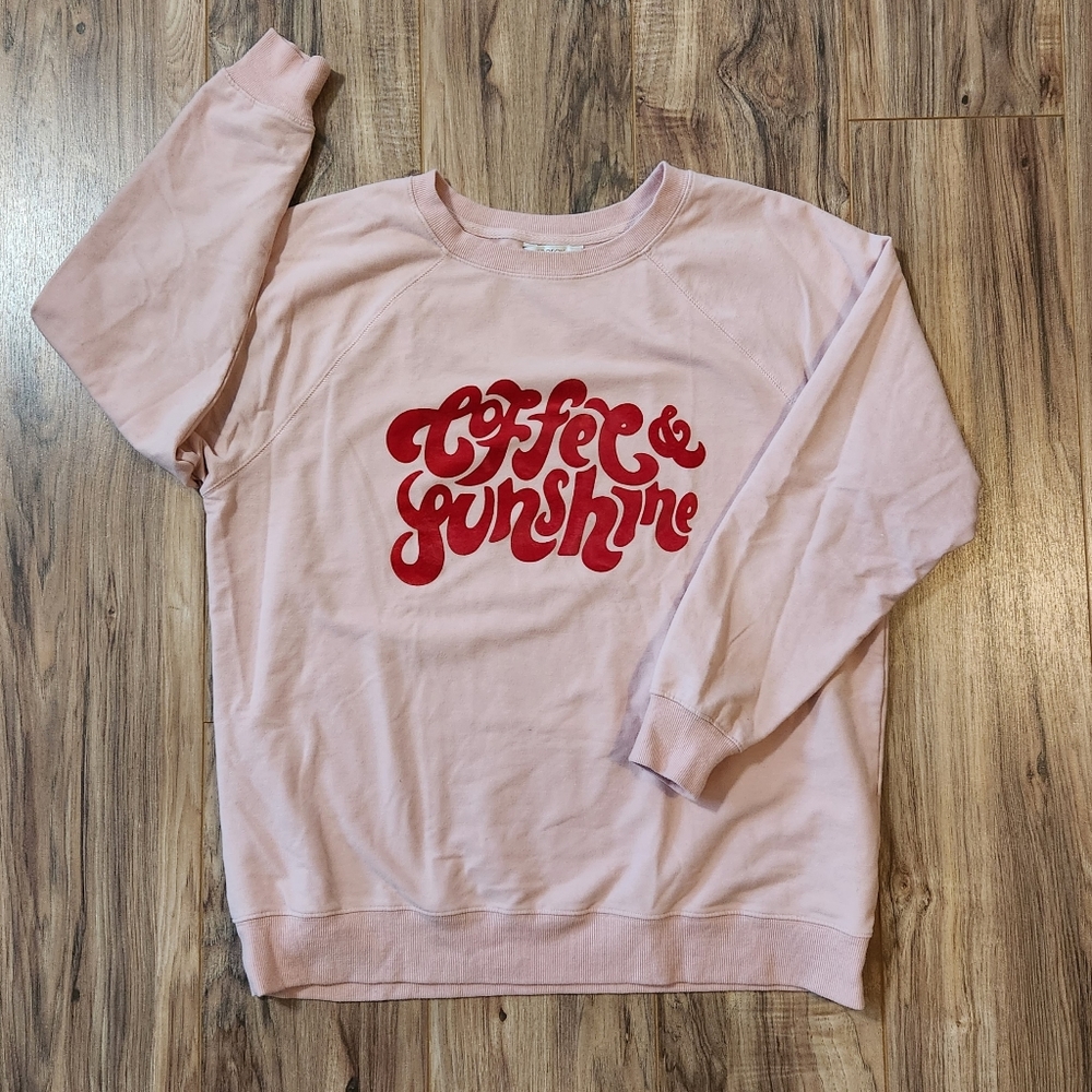 Wildfox Large Coffee and Sunshine Pink Oversized Sweatshirt